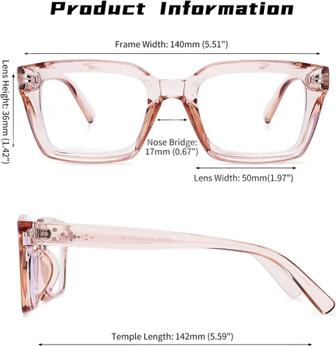 Vista 4 de COASION Gafas clásicas sin receta transparente para mujer, gafas de montura cuadrada gruesa