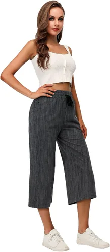 Vista 4 de RESHE Pantalones capri de yoga para mujer, holgados, suaves, con cordón, pantalones de entrenamiento casuales con bolsillos