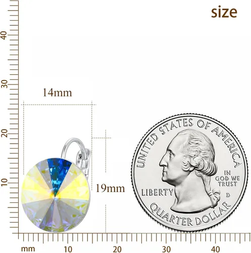 Vista 6 de Aretes colgantes con cristales Bella, chapados en oro blanco de 18 quilates, chapados en oro amarillo y cristales redondos para mujer, 0.551 in