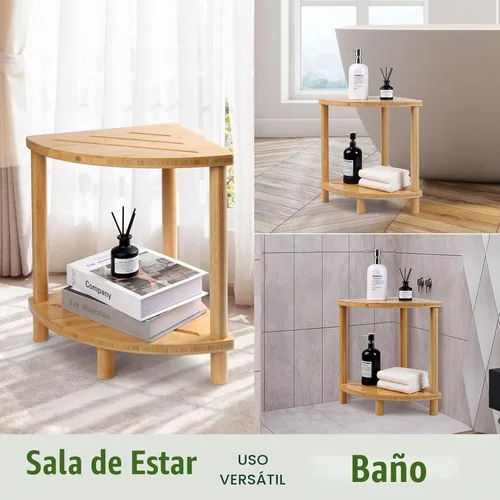 Vista 5 de Taburete de ducha de bambú para ducha interior de 2 niveles, banco
