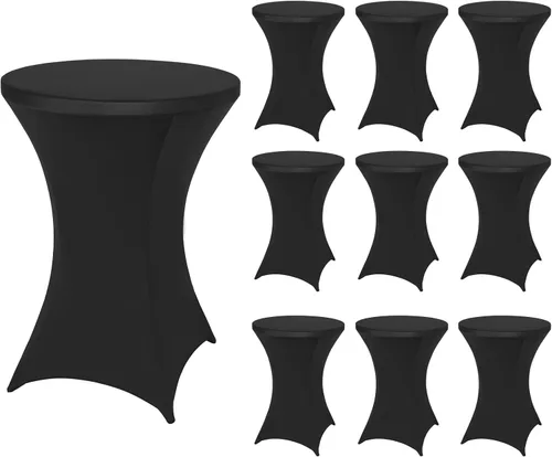 Vista 29 de FestiCorp Mantel de Mesa Negro de Spandex, Manteles Ajustados para Cóctel, Manteles Elásticos Redondos para Mesa Alta para Fiestas, Bar, Bodas