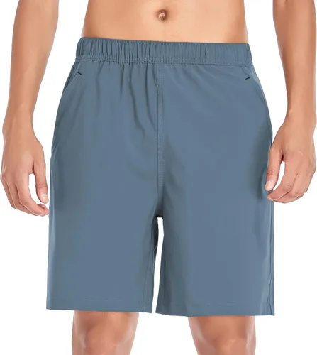 Vista 3 de Selovzz Pantalones cortos de gimnasio para hombre, de secado rápido, para correr, entrenamiento o entrenamiento casual, con bolsillos con cremallera