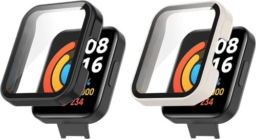 Vista 12 de Paquete de 2 fundas protectoras de pantalla compatibles con Redmi Watch 2 Lite, accesorios de policarbonato de vidrio templado, resistente a