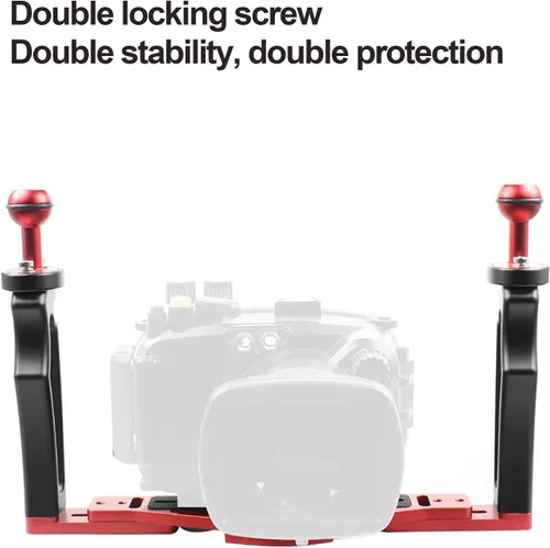 Vista 5 de Estabilizador de bandeja de doble asa para cámara DSLR, soporte de aluminio para buceo, carcasa de cámara subacuática, soporte de bandeja