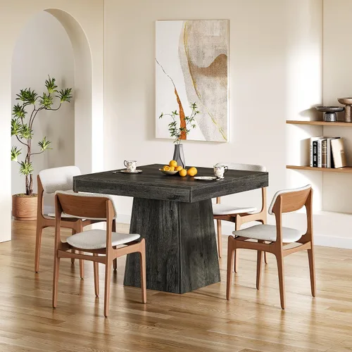 Vista 6 de LITTLE TREE Mesa de comedor para 4 personas, mesa de cocina pequeña cuadrada de 31.5 pulgadas, mesa de comedor de granja con base de pedestal Gris