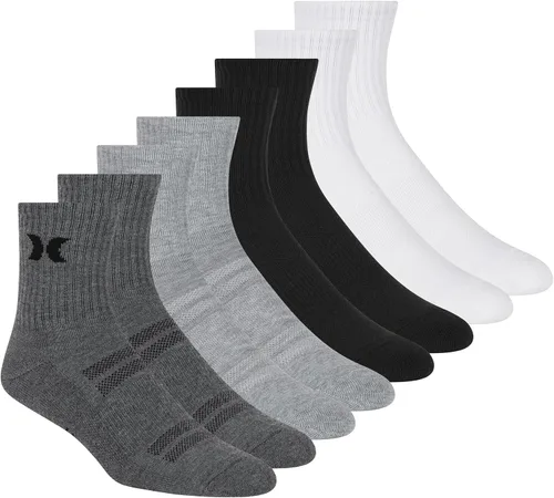 Vista 7 de Hurley Men's 8 Pack Sport Cushioned High Quarter Crew Socks Avena/Gris Brezo/Negro