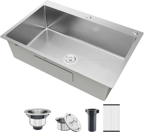 Vista 13 de 23.6 x 17.7 Pulgadas Fregadero de Cocina de Caída, Fregaderos de Cocina de Acero Inoxidable con Nano-Revestimiento, Fregadero de Un Solo Tazón de 8