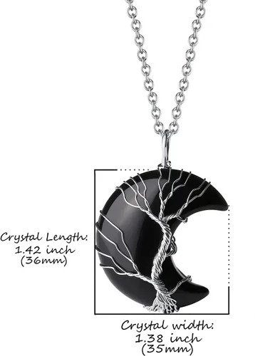 Vista 7 de QINJIEJIE Collares de cristales para mujer, collar de obsidiana negra, collar curativo de cuarzo para árbol de vida, alambre de luna creciente