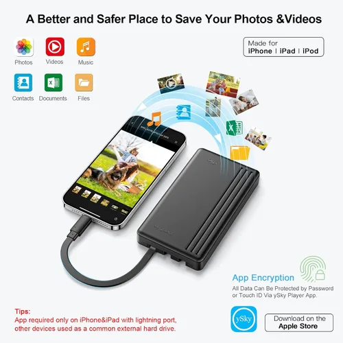 Vista 3 de ySky Disco duro externo portátil con certificación MFi de 1 TB para iPhone, iPad, MacBook, Windows, computadora, USB C, teléfonos Android