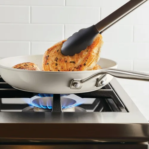 Vista 9 de KitchenAid Sartén antiadherente de cerámica anodizada dura, sartén antiadherente de 12.25 pulgadas con mango de acero inoxidable, color blanco