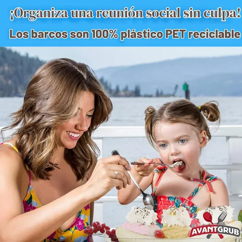 Vista 2 de Super Fun - Botes divididos de plátano reciclables, 50 unidades. Los mejores cuencos de helado desechables largos de 12 onzas. Copas de plástico 340