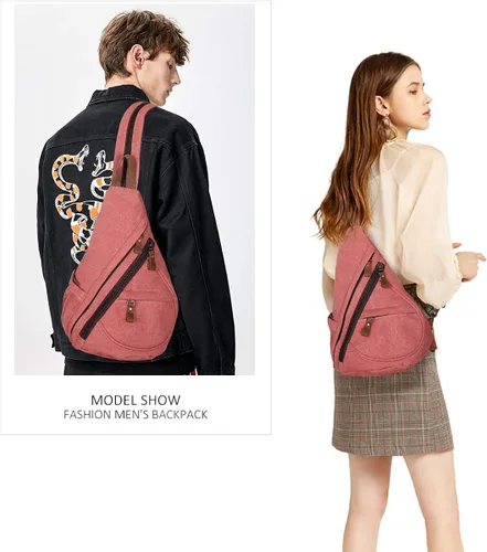 Vista 7 de KL928 Bolso bandolera de lona Mochila pequeña cruzada de hombro, mochila casual para hombres y mujeres
