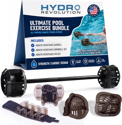 Vista 10 de Hydrorevolution Ultimate Pool Exercise Bundle Water Exercise Equipment Water Weights, Fins & Aquastrength Barbell Quick Start Guide Alta