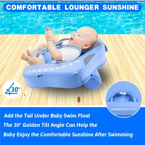 Vista 6 de Mambobaby Flotador de natación para bebé con toldo y cola, flotador de piscina infantil no inflable, flotador de natación para niños pequeños