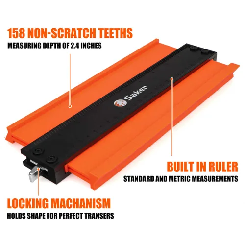 Vista 7 de Saker Medidor de contorno, duplicación, bloqueo ajustable, copia con precisión forma irregular, trazado de carpintería irregular, herramienta
