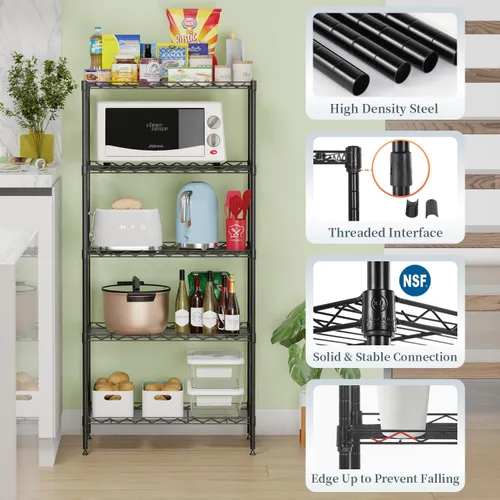 Vista 4 de BestOffice Estantes de almacenamiento de 5 estantes, estantería ajustable, estantes de metal, 11.6 pulgadas de profundidad x 21.5 pulgadas de ancho