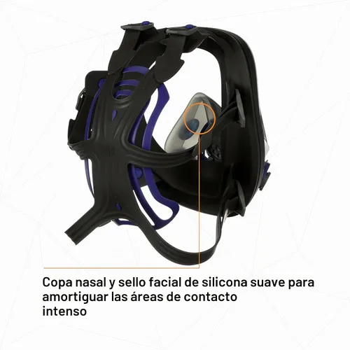 Vista 12 de Respirador reutilizable 3M Ultimate FX serie FF con máscara completa, protección respiratoria, S, Negro/Azul, 1 Arnés de seis correas, para un