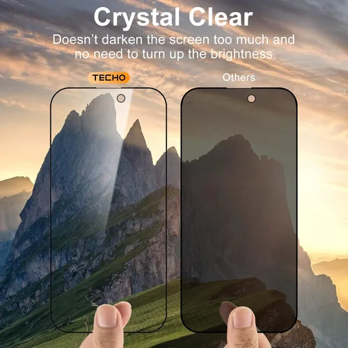 Vista 5 de TECHO Protector de pantalla de privacidad compatible con iPhone 14 Pro Max película de vidrio templado (cobertura completa de borde a borde)