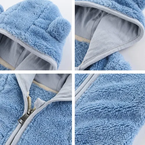 Vista 3 de Chaqueta de abrigo con capucha con forro polar, para recién nacidos, bebés, niños y niñas, diseño de dibujos animados, con orejas, abrigo cálido