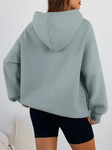 Vista 4 de Trendy Queen Sudaderas con capucha de gran tamaño para mujer, cómodas sudaderas de otoño a la moda 2025, trajes casuales de forro polar con bolsillos