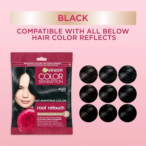 Vista 5 de Garnier Color Sensation Root Retouch - Tinte permanente para el cabello para raíces con cobertura 100% de las canas y sin amoníaco, tinte para Negro