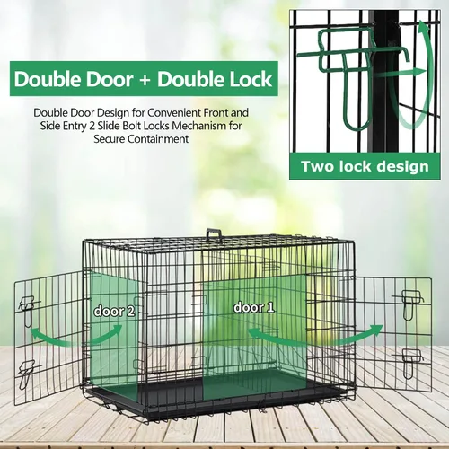 Vista 4 de Jaula para perros pequeños de 24 pulgadas, jaulas resistentes para perros pequeños, jaula plegable de alambre de metal con bandejas extraíbles