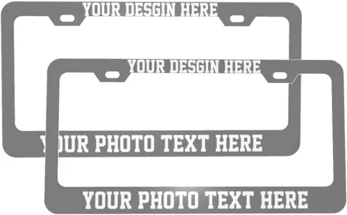Vista 9 de Paquete de 2 marcos para placa de matrícula personalizados para tu propio automóvil, soporte personalizado para placa de matrícula con texto