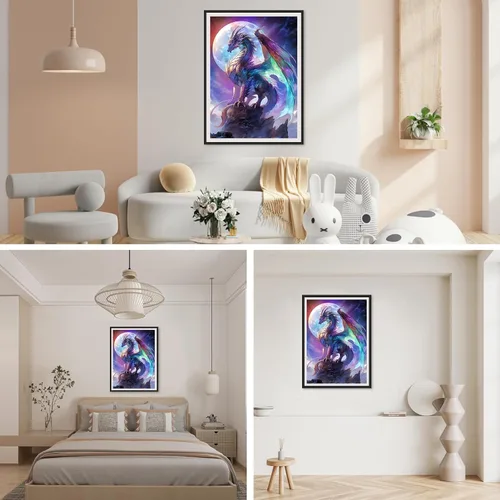 Vista 3 de SENQAO Kits de arte de diamantes de dragón para adultos – Kits de arte de diamantes 5D para bricolaje, pinturas de puntos de diamante con diamantes