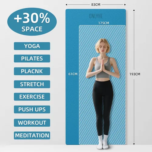 Vista 2 de Esterilla de yoga extra larga y ancha gruesa para hombres y mujeres altos, 76''x32.6''x7mm - TPE de alta densidad antideslizante en ambos lados