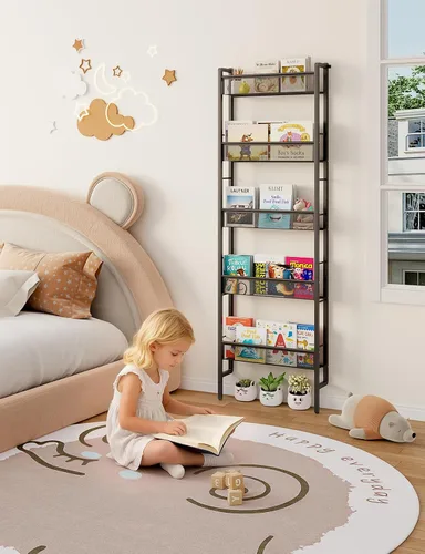 Vista 4 de B8 Kids Bookshelf Wall Mounted, 5-Tier Wall Bookshelf for Kids, Children's Bookcases Organizer for Toys and Books, Metal Toddler Book Shelves for