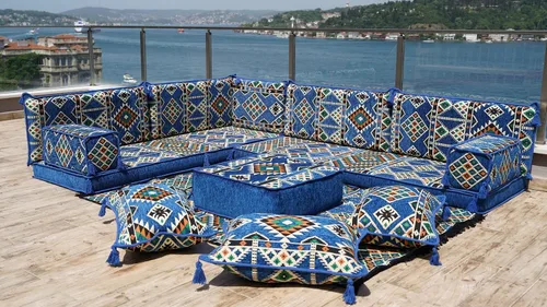Vista 2 de arabicsofa Juego de sofás árabes tradicionales en forma de L - Sofás seccionales marroquíes - Asientos Majlis orientales para sala de estar