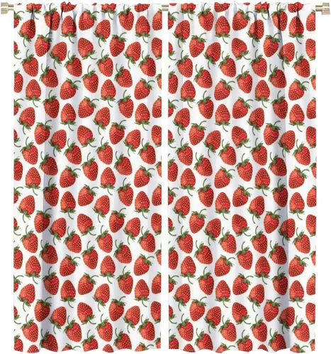 Vista 30 de Cortinas bohemias con diseño de fresas, bonitas cortinas bohemias con bolsillo para barra de fruta, tratamiento de ventana para cocina, sala
