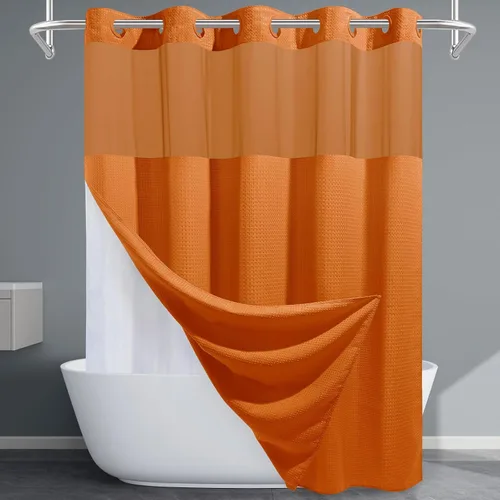 Vista 44 de EUTXL Cortina de ducha beige sin gancho con forro a presión, 230 GSM, cortinas de ducha para baño, 71 pulgadas de ancho x 74 pulgadas de alto