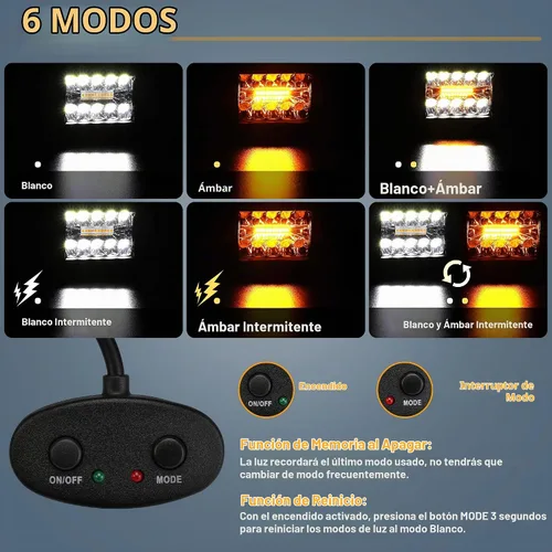 Vista 3 de EverBrite 2 cápsulas LED de 4 pulgadas y 60 W, cápsulas de luz todoterreno, estroboscópica ámbar blanco, 6 modos con función de memoria, luces LED