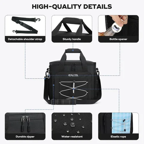 Vista 6 de RealCool Bolsa térmica suave de 35/45 latas, hielera plegable aislada a prueba de fugas, lonchera grande para hombres y mujeres, enfriador de lados