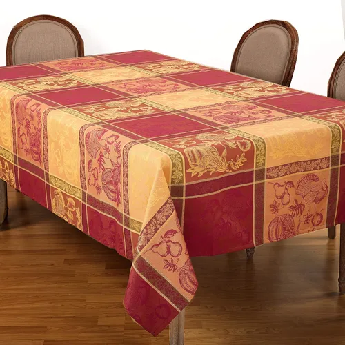 Vista 2 de Mantel de cena con diseño jacquard de Acción de Gracias en colores otoñales naranjas, 72 x 120 pulgadas, rectangular
