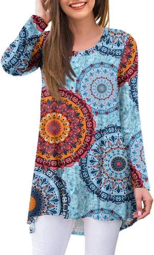 Vista 16 de AWULIFFAN Blusa tipo túnica holgada de manga larga con cuello redondo para mujer