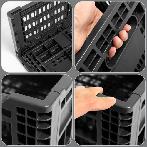 Vista 5 de Contenedor de almacenamiento plegable, 52 litros, caja de almacenamiento de plástico resistente, cajas de leche de alta resistencia, almacenamiento