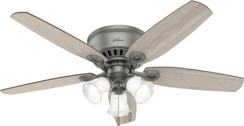 Vista 18 de Hunter Constructor, para interiores, ventilador de techo, cadena de tracción, 42 pulgadas, níquel cepillado con luces LED, montaje empotrado