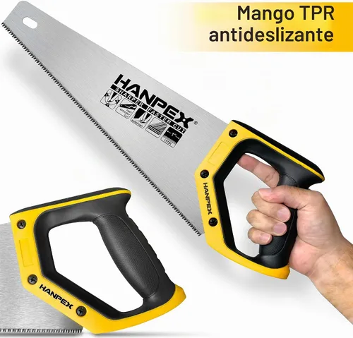 Vista 4 de Hanpex Sierra de mano profesional de 14 pulgadas, sierra de mano de corte fino de 11 TPI – idea de sierra manual afilada para cortar madera
