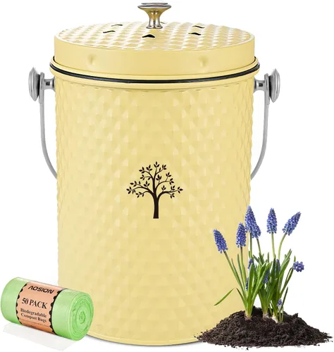 Vista 9 de AOSION Contenedor de compostaje para encimera de cocina, contenedor de compostaje interior resistente al olor con tapa y 50 bolsas de compost, Azul