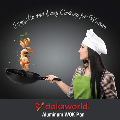 Vista 7 de Wok antiadherente de aluminio de 12 pulgadas, compatible con inducción, ligero