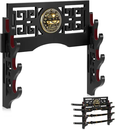 Vista 11 de Barydat Soporte de pared para katana, soporte para espada samurái, soporte para colgar espada japonesa Wakizashi, colección de pasatiempos