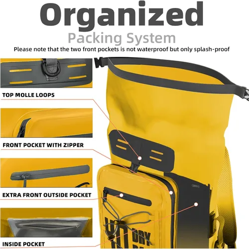 Vista 40 de MORXPLOR Bolsa seca impermeable, 5L/10L/20L/30L/40L/55L Mochila seca con funda impermeable para teléfono para natación, kayak