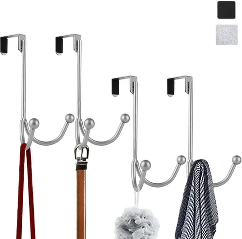 Vista 9 de HFHOME Paquete de 2 ganchos dobles para colgar sobre la puerta, organizador de ganchos dobles de metal para colgar abrigos, sombreros, batas, Negro