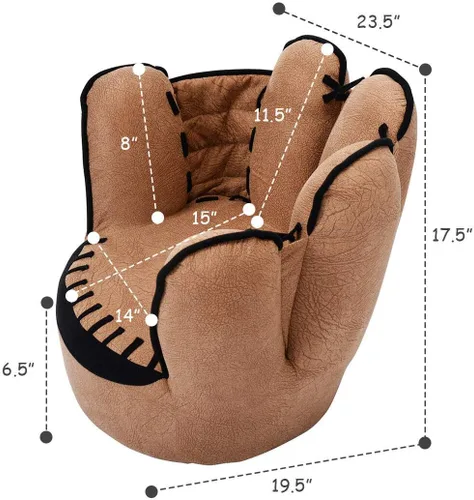 Vista 3 de Costzon Sofá para niños con estructura de madera maciza y diseño de guante de béisbol, sillón para niños para sala de juegos, guardería, jardín