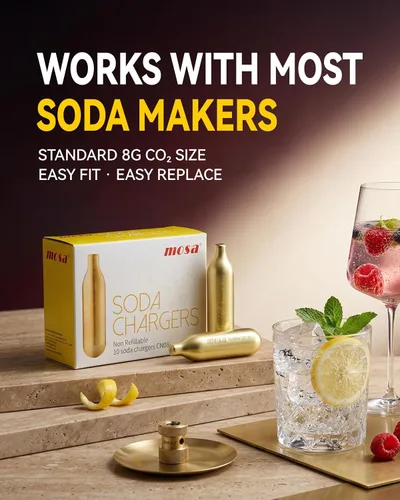 Vista 5 de Mosa Cargadores Seltzer de 0.28 oz, 10 piezas para hacer agua con gas Dióxido de carbono de grado alimenticio, repuestos para fabricantes de agua