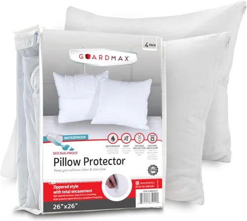 Vista 10 de Guardmax - Protector de almohada resistente al agua y a prueba de chinches - Con zipper - Juego de 2 - Silencioso, Poliuretano, Blanco, Estándar