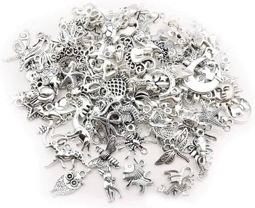Vista 4 de Youdiyla Colección de 200 Dijes Mixtos, Tono Plata Antigua, Colgantes de Metal para Dijes, Suministros y Accesorios para Manualidades para Hacer