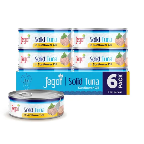 Vista 14 de Jego Atún ligero sólido en aceite de oliva Keto Bajo en carbohidratos Sin gluten Sin soja Enlatado Listo para comer Paquete de 3